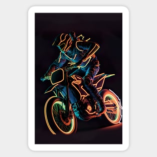 Dirt bike rider - orange and blue neon Sticker